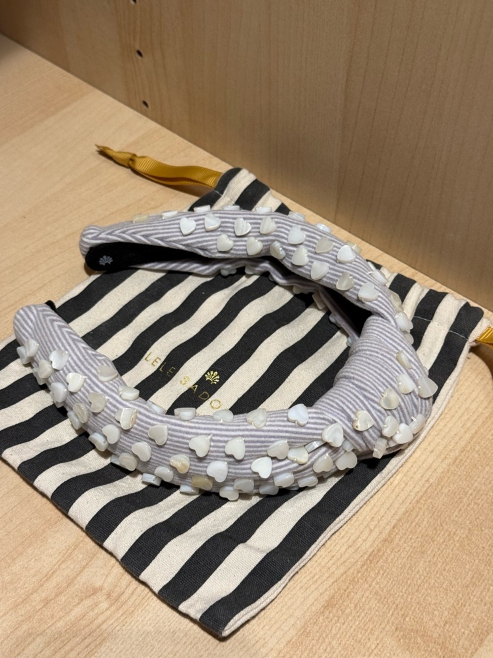 Lele Sadoughi purple/white striped and heart beaded headband
